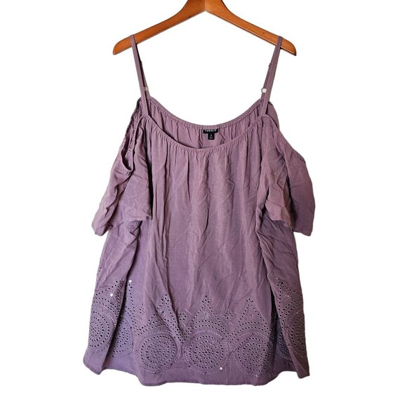 TORRID Women’s Plus 3X Cold Shoulder Eyelet Sequin Blouse Top NWT Light Purple - Picture 5 of 15